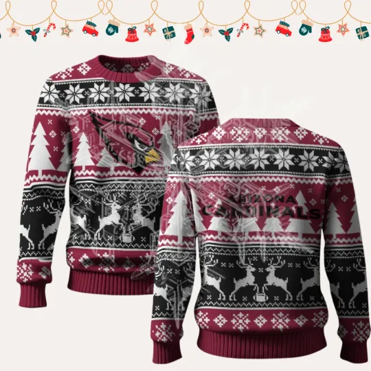 Discover 2025 Christmas Car.di.nals Reindeer Football Ugly Sweater