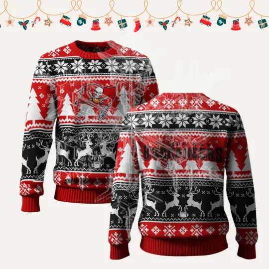Discover 2025 Christmas Buc.ca.neers Reindeer Football Ugly Sweater