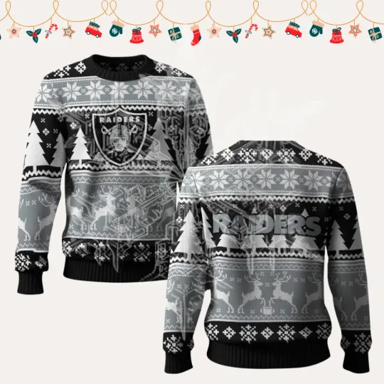 Discover 2025 Christmas Rai.ders Reindeer Football Ugly Sweater