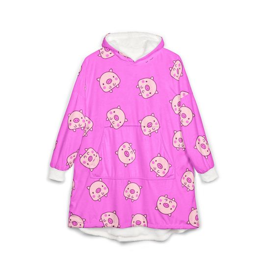 Pink Pig Hooded Blanket, Kawaii Piglet Wearable Throw