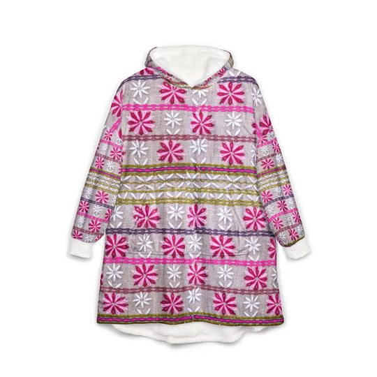 Pink Peppermint Pattern Hooded Blanket Sherpa Wearable Throw Women's Winter Clothing