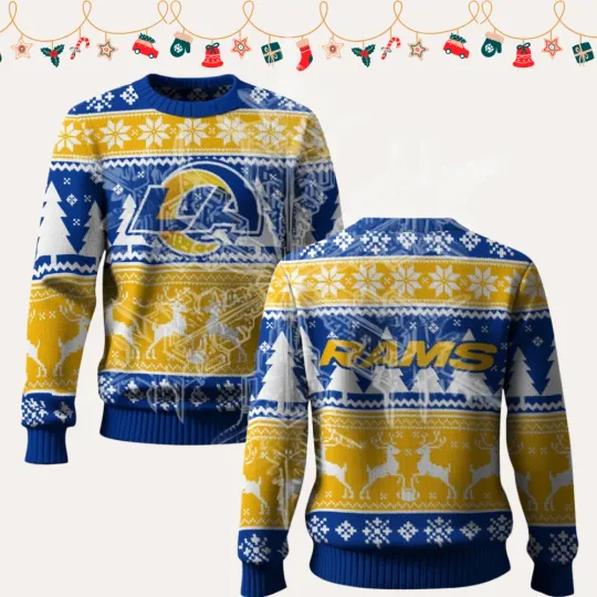 Discover 2025 Christmas Ram.s Reindeer Football Ugly Sweater
