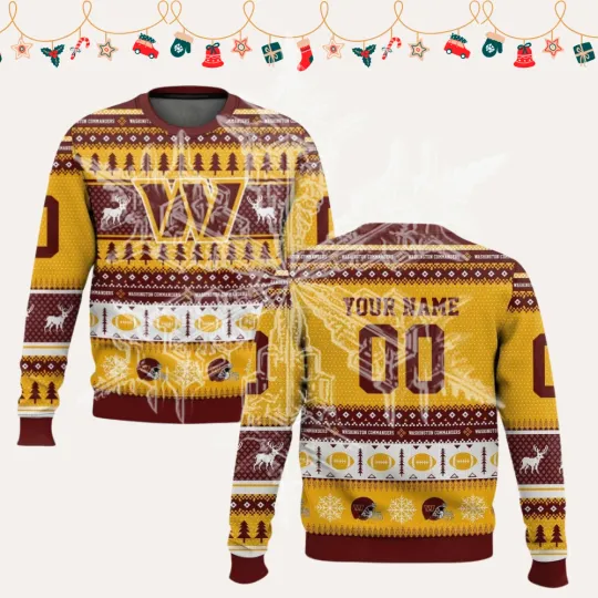 Discover 2025 Personalized Com.man.ders Football Ugly Christmas Sweater