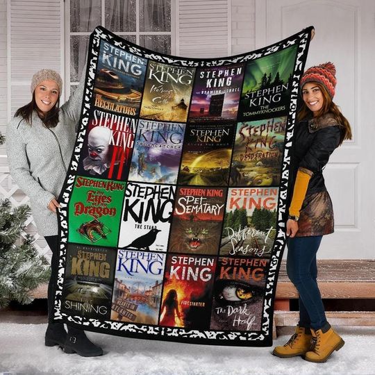 Stephen King Fleece Blanket, Horror Collection Books Novels Blanket, Stephen King Gifts Throw Blanket For Bed Couch Sofa, 2025 Vintage Book