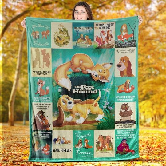 Disneyland The Fox And The Hound Fleece Blanket | The Fox The Hound Blanket | Magic Kingdom Gift for Mom Dad | Throw Blanket for Couch Sofa