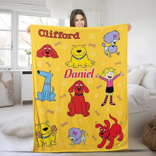 Discover Personalized Clifford The Big Red Dog Plush Fleece Blanket, Disneyland Movie Inspired Throw Blanket, The Big Red Dog Blanket For Couch Sofa