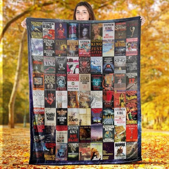 Stephen King Fleece Blanket, Horror Collection Books Novels Throw Blanket, Stephen King Gifts Blanket For Bed Couch Sofa, 2025 Vintage Book