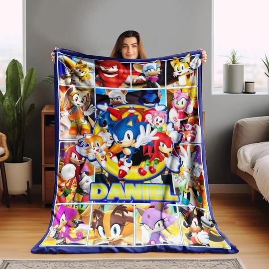 Discover Sonic The Hedgehog Blanket,Disneyland Sonic Movie Character Throw Blanket,Fast Hedgehog Super Sonic Fleece Blanket, Christmas Birthday Gifts