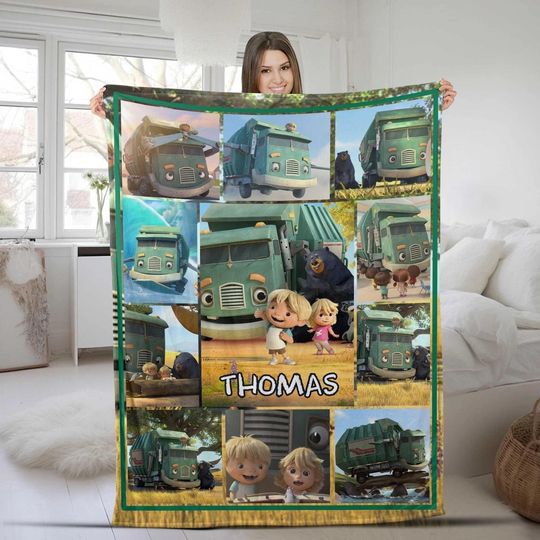 Discover Personalized Trash Truck Fleece Blanket | Trash Truck Birthday Gifts | Trash Truck Christmas Gift For Kids Throw Blanket For Bed Coach Sofa