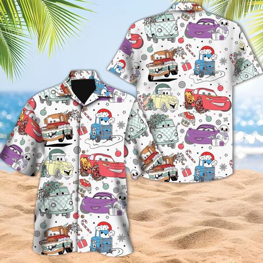 Discover Disney Lightning McQueen Cars  Movie Xmas Hawaiian Shirt, Mickey's Very Merry Xmas Party, Mater Sally Doc Hudson Family Holiday Gift