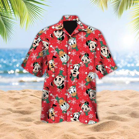 Discover Disney Mickey and friends Christmas Hawaiian Shirt, Mickey's Very Merry Christmas Party Button Shirt, Mickey Candy Xmas Holiday Tee
