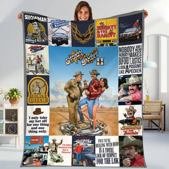 Smokey Movie And The Bandit Fleece Blanket, Retro 70s Series Smokey The Bandit, Buford T Justice, Birthday Gifts For Film Fan Blanket