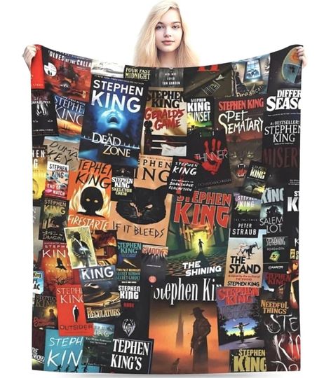 Stephen King Fleece Blanket, Horror Collection Books Novels Throw Fleece, Stephen King Blanket For Bed Couch Sofa, Vintage Book Gifts