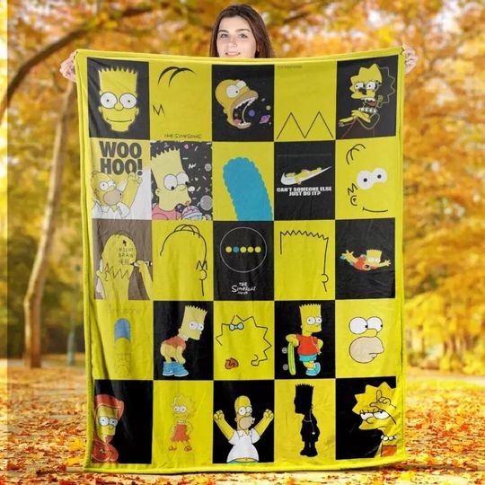 The Simpsons Christmas Fleece Blanket, Xmas Blanket Gift For Simpsons Movie Fan, The Simpsons Blanket For Bed Couch Sofa