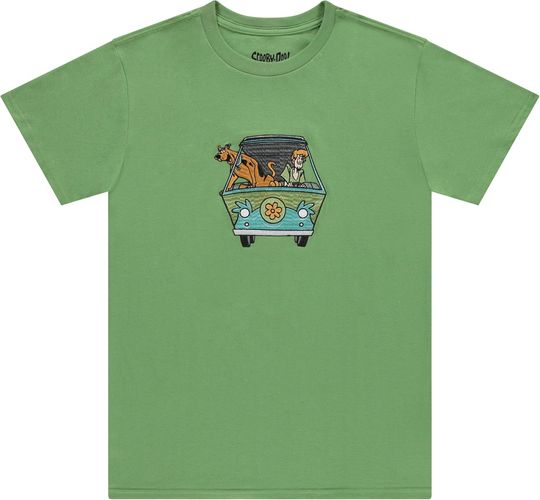 Discover Scooby-Doo! Mens Throwback T-Shirt with Shaggy and Velma, Front and Back Rubber Patch