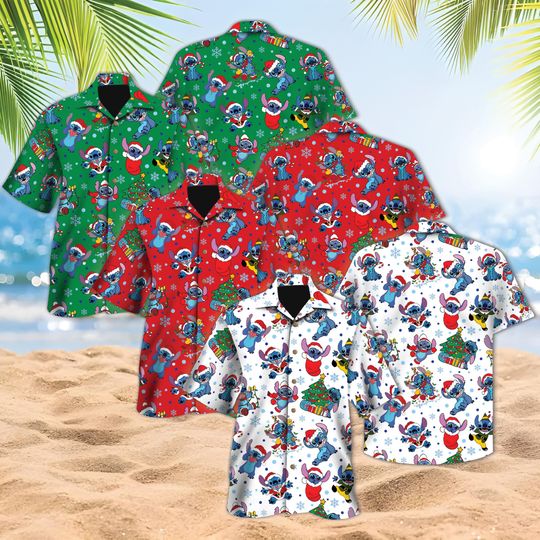 Discover Disney Stitch Christmas Hawaiian Shirt, Disney Christmas Button Shirt, Stitchmas Shirt, Lilo And Stitch Xmas Holiday Party Tee, Stitch Lover