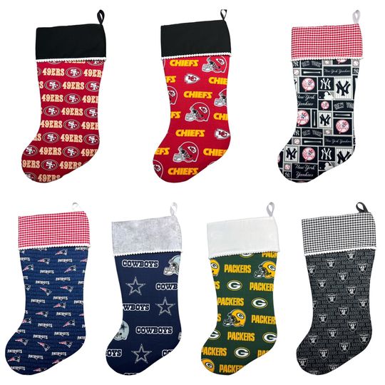 Discover football MLB Team Fabric Christmas Stockings, 49ers, Chiefs, Yankees, Patriots, Cowboys, Packers, Raiders