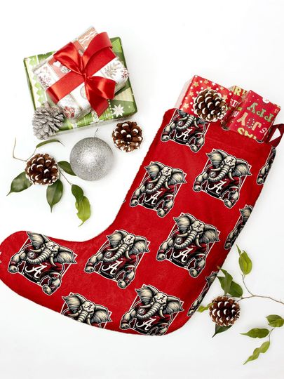 Albm Crimson Tide Elephant Pattern Christmas Stocking | College Football Holiday Stocking