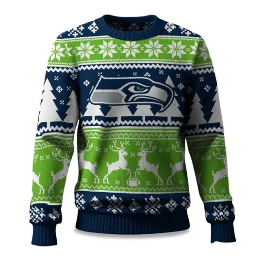 Discover 2025 Christmas Seahawks Reindeer Football Ugly Sweater -  Christmas Gift