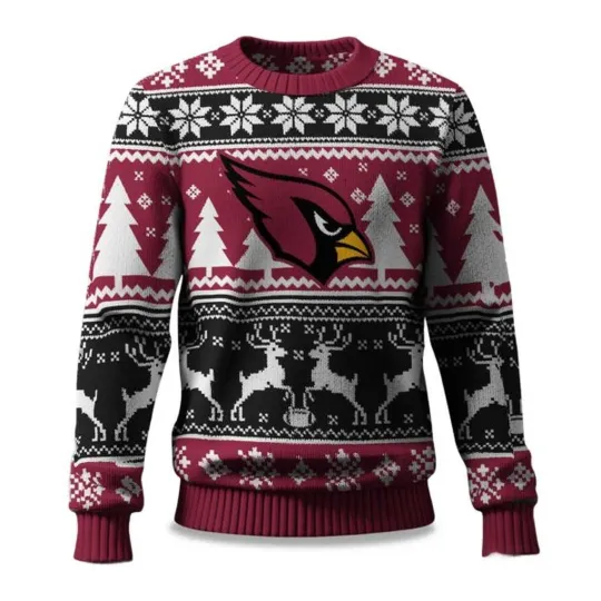 Discover 2025 Christmas Cardinals Reindeer Football Ugly Sweater - Christmas Gift