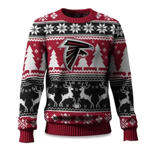 Discover 2025 Christmas Falcons Reindeer Football Ugly Sweater - Christmas Gift