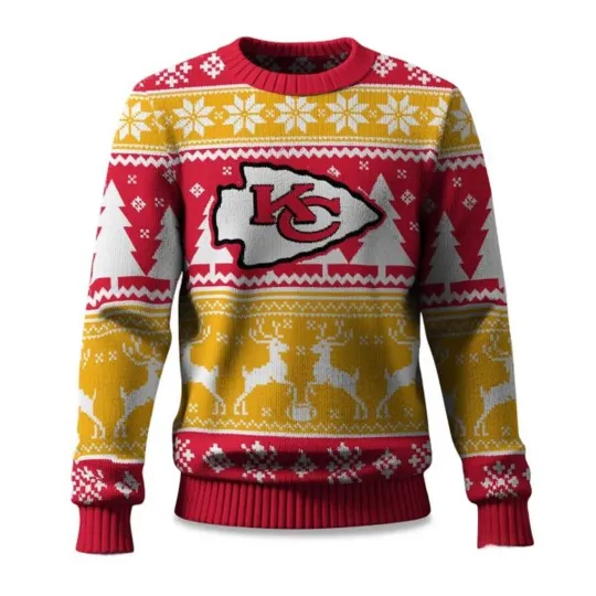Discover 2025 Christmas Chiefs Reindeer Football Ugly Sweater - Christmas Gift