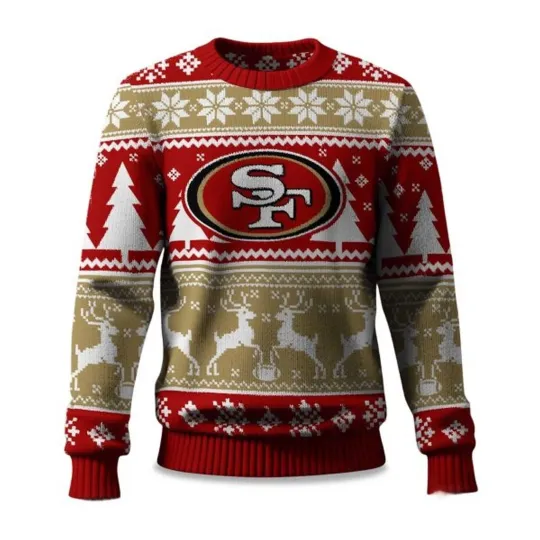 Discover 2025 Christmas 49ers Reindeer Football Ugly Sweater - Christmas Gift