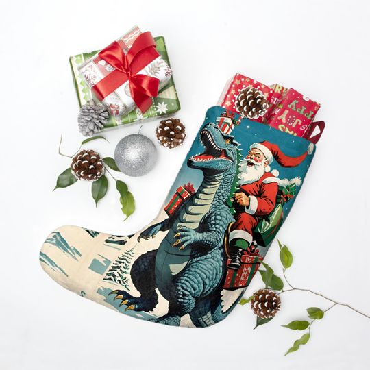 god zilla Christmas Stocking: Vintage Santa Decor, Kids Xmas Gift