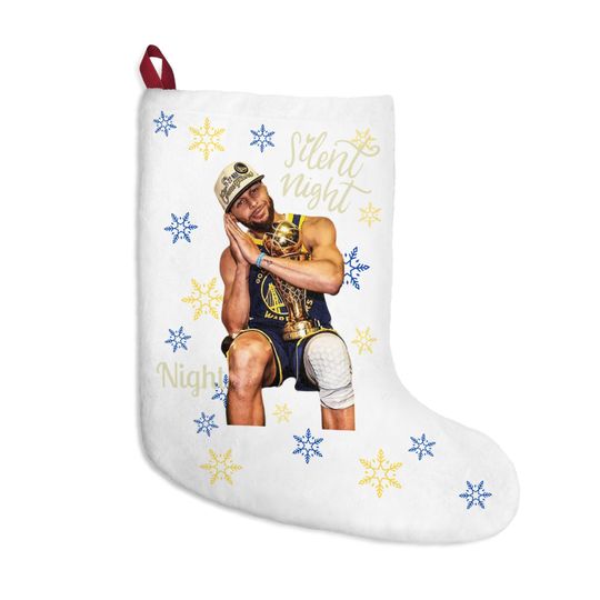 Silent Night Basketball Player Christmas Stocking | Snowflake Holiday Stocking