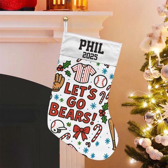 Discover Personalized Baseball Christmas Stocking, Custom Name Sports Mantel Hanger, Bear Mascot Holiday Decor, 2025