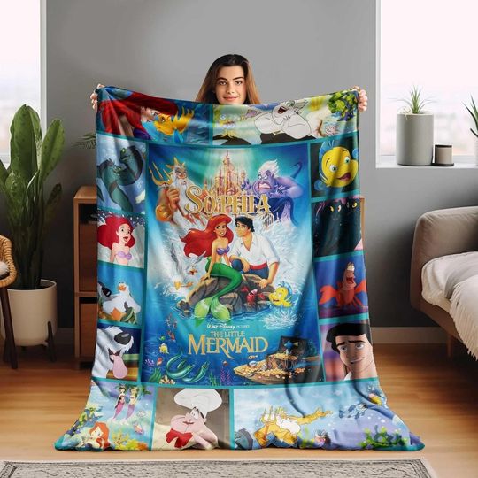 Discover The Little Mermaid Ariel Princess Blanket, Disneyprincess Movie Fleece Blanket, Family Christmas Gifts,Disneyland Christmas Matching Blanket