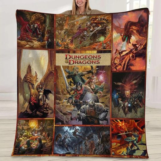 D&D Dungeons And Dragon Fleece Blanket, DnD Vintage Game Blanket, Dnd Gift, Dnd Blanket Fans Gifts, Video Games Blanket, Gift For Him