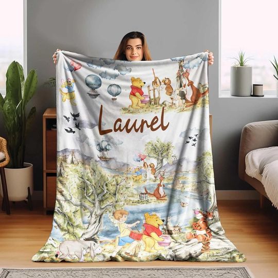 Discover Personalized Winnie The Pooh Fleece Blanket, Pooh And Friends Blanket, Vintage Disneyland Pooh Throw Blanket for Bed Sofa, Christmas Gifts