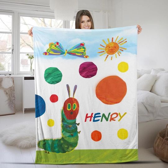 Discover Personalized The Very Hungry Caterpillar Blanket, Hungry Caterpillar Children Book Fleece Blanket, Bookish Throw Blanket Bed Sofa Couch
