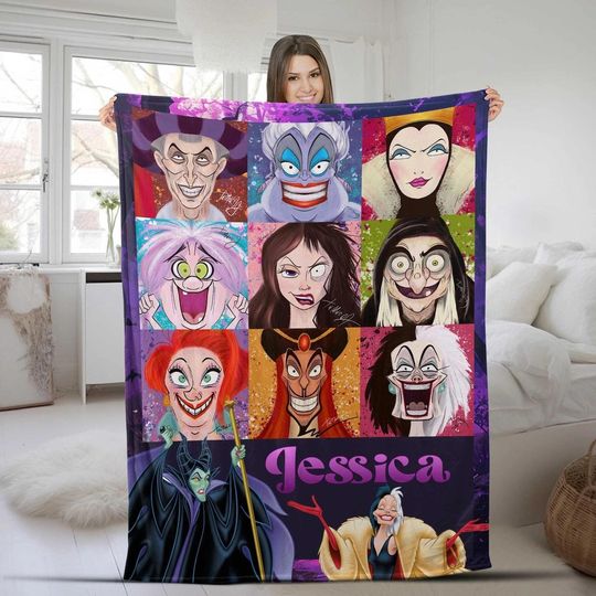 Personalized Disneyland Movie Villain Blanket, Evil Queen Maleficent Ursula Fleece Blanket, Christmas Gifts, Disneyland Matching Blanket