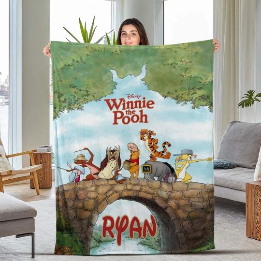 Discover Personalized Winnie The Pooh Fleece Blanket, Vintage Pooh And Friends Blanket, Disneyland Pooh Throw Blanket for Bed Sofa, Christmas Gifts