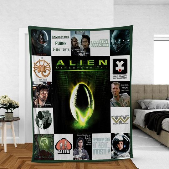 Discover Alien Ridley Scott Movie Blanket | Alien Xenomorph Ellen Ripley Throw Blanket | Vintage American Movie Fleece Blanket for Bed Couch Sofa