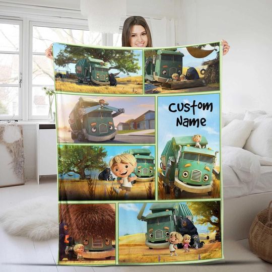 Discover Personalized Trash Truck Fleece Blanket | Trash Truck Birthday Gifts | Trash Truck Christmas Gift For Fan, Throw Blanket For Bed Coach Sofa