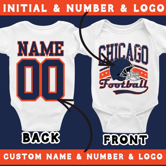 Discover Custom Chicago Football Baby Onesie: Personalized Toddler Game Day Shirt