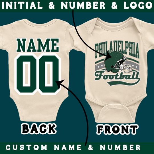 Philadelphia Football Baby Onesie: Custom Name & Number, Gameday Outfit