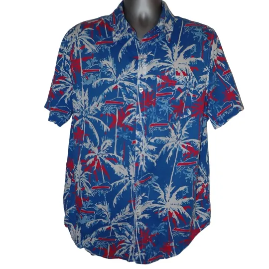 Discover Buffalo Bills Hawaiian Shirt Men’s L Logo Tropical Short Sleeve