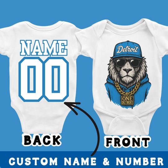 Discover Custom Detroit Baby Onesie: Lion Sports Outfit, Personalized Name & Number
