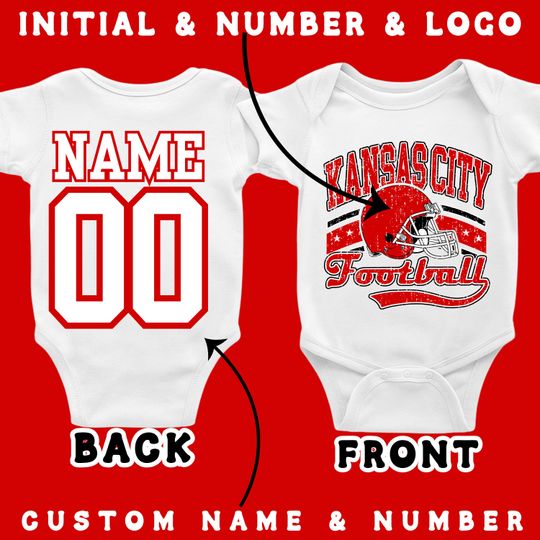 Discover Kansas City Football Baby Onesie | Custom Name & Number Bodysuit | Personalized Baby Outfit
