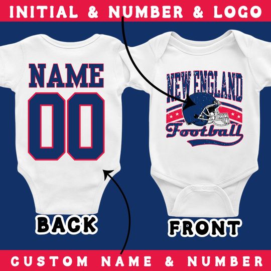 Discover Custom New England Baby Onesie| Personalized Football Outfit with Name & Number