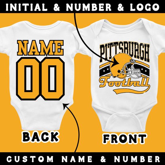 Discover Pittsburgh Football Baby Onesie | Custom Name & Number Bodysuit | Personalized Baby Outfit