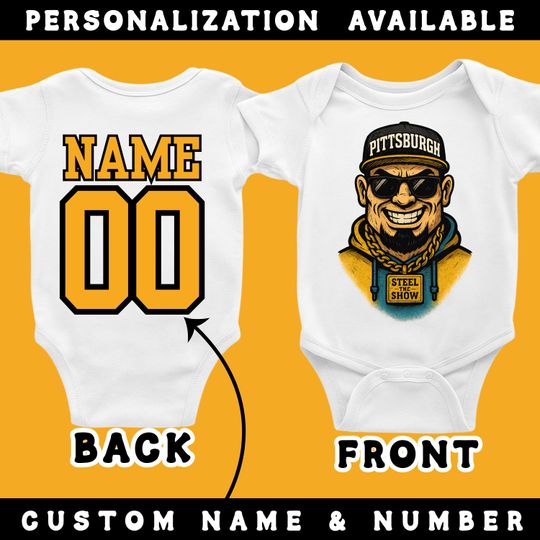 Discover Custom Pittsburgh Baby Onesie| Personalized Name & Number Football Outfit | Toddler Youth Shirt