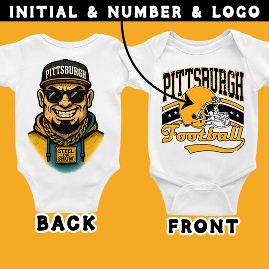 Discover Custom Pittsburgh Baby Onesie| Personalized Football Outfit | Name & Number Toddler Youth Shirt