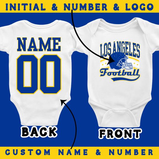 Discover Custom Los Angeles Baby Onesie| Personalized Football Outfit with Name & Number