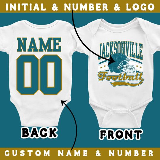 Discover Custom Jacksonville Baby Onesie| Personalized Football Outfit with Name & Number