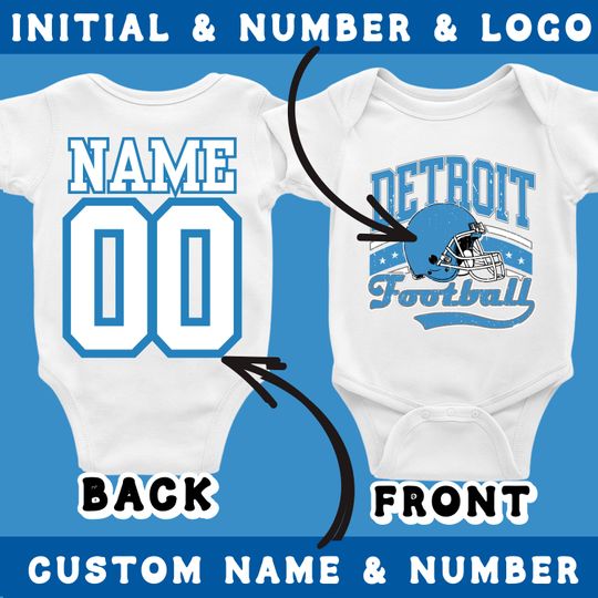 Discover Custom Detroit Football Onesies, Personalized Detroit Retro 80s Style Baby Bodysuit